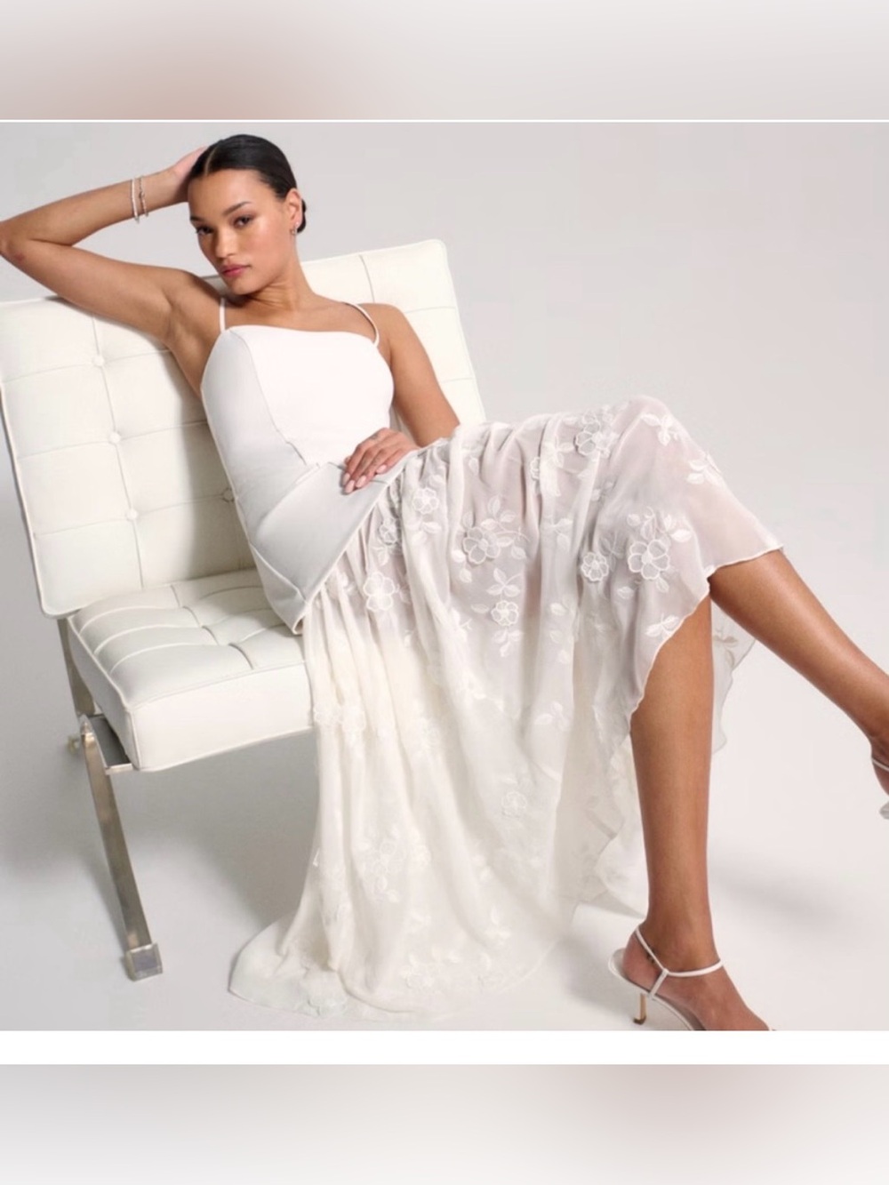 Spaghetti Strap Dress with Embroidered Skirt